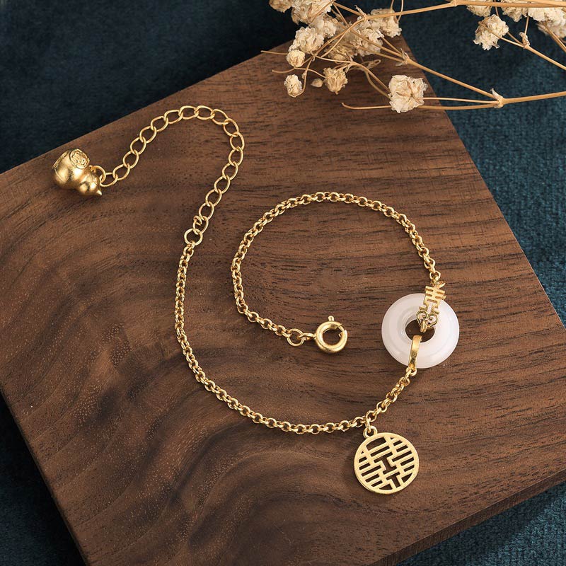 Bracelet de fortune double bonheur en jade blanc Buddha Stones