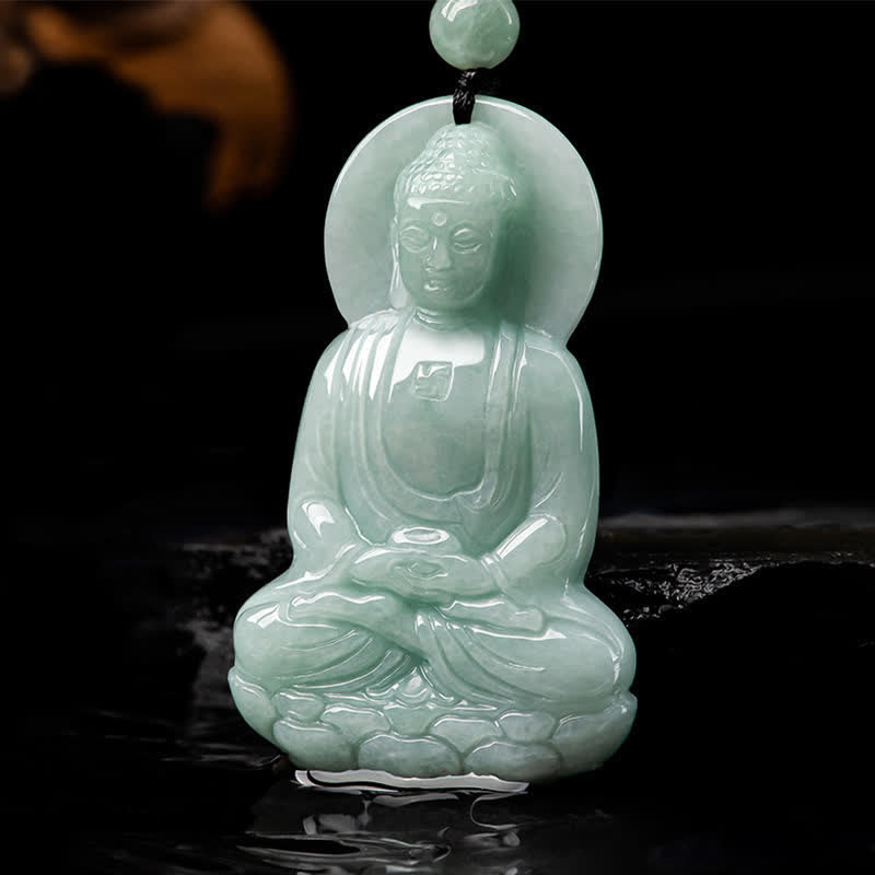 Collier en cordon de compassion avec amulette en jade Bouddha Amitabha et Buddha Stones