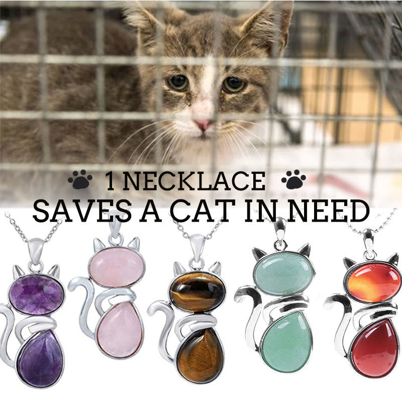 Collier avec pendentif en cristal naturel « Save A Cat » à motif de chat mignon pour protéger les chats - image 1