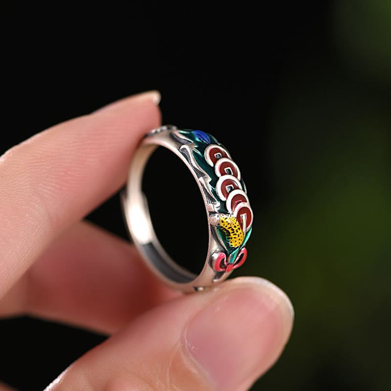 Buddha Stones Bague de richesse Feng Shui Cinq pièces de monnaie de l'empereur