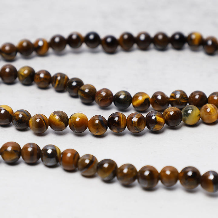 Collier Mala de prière en perles de pierres précieuses naturelles œil de tigre tibétaines de 108 Buddha Stones