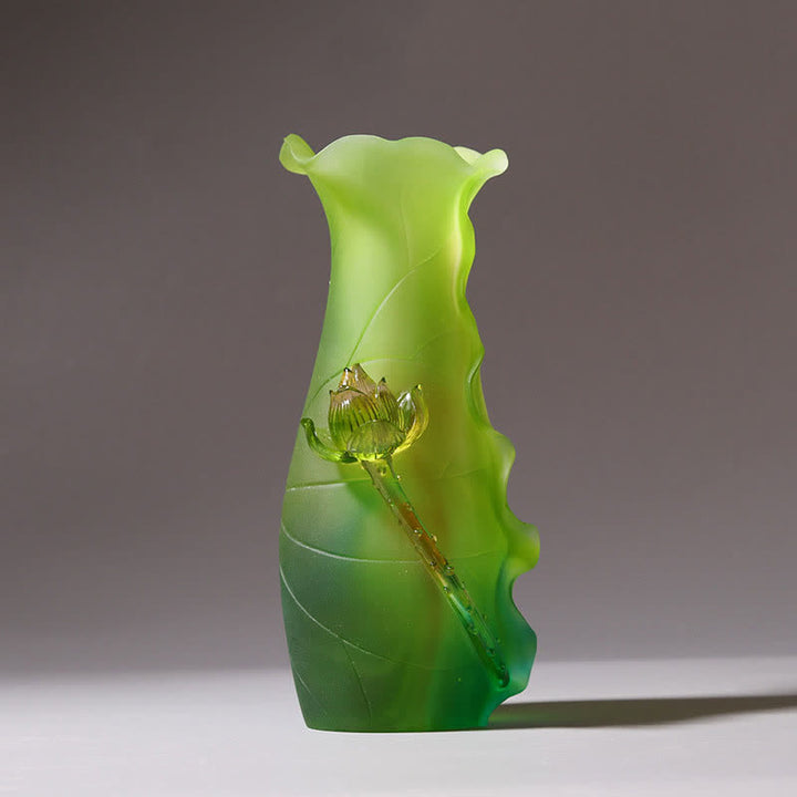 Pièce d'art en cristal Liuli faite à la main en forme de lotus Feng Shui pour la maison ou le bureau
