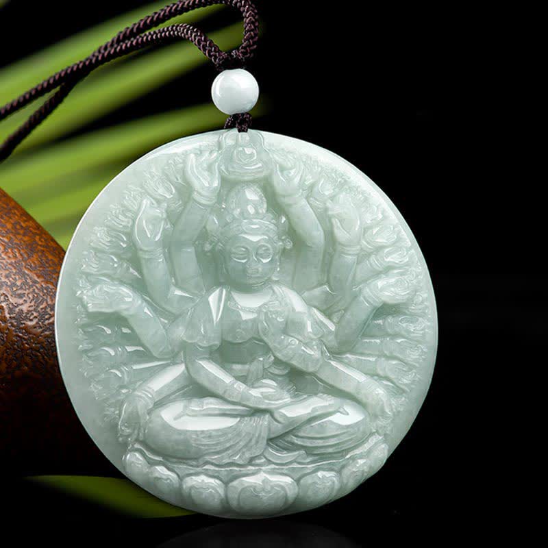 Collier pendentif en jade à mille mains Kwan Yin Avalokitesvara