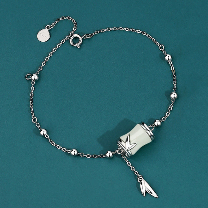 Collier pendentif porte-bonheur en feuille de bambou en jade blanc Hetian en argent sterling 925 et or 22 carats avec Buddha Stones - Argent sterling 925 - Bracelet - image 9