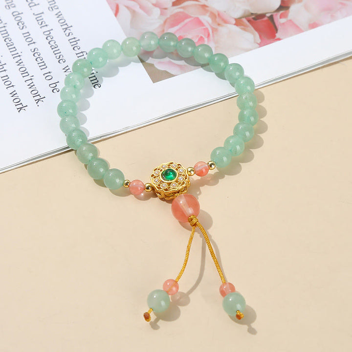 Buddha Stones Bracelet de perles de chance en Aventurine Verte