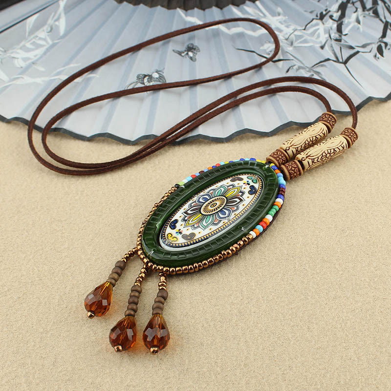 Collier pendentif créatif en perles à motif mandala et Buddha Stones