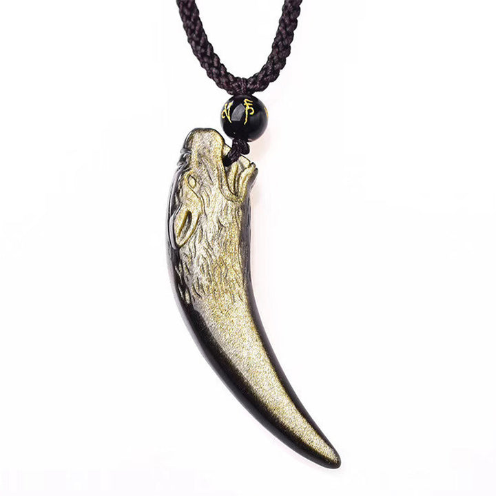 Buddha Stones Obsidienne noire naturelle Obsidienne de glace Obsidienne arc-en-ciel Motif dent de loup Collier force Pendentif