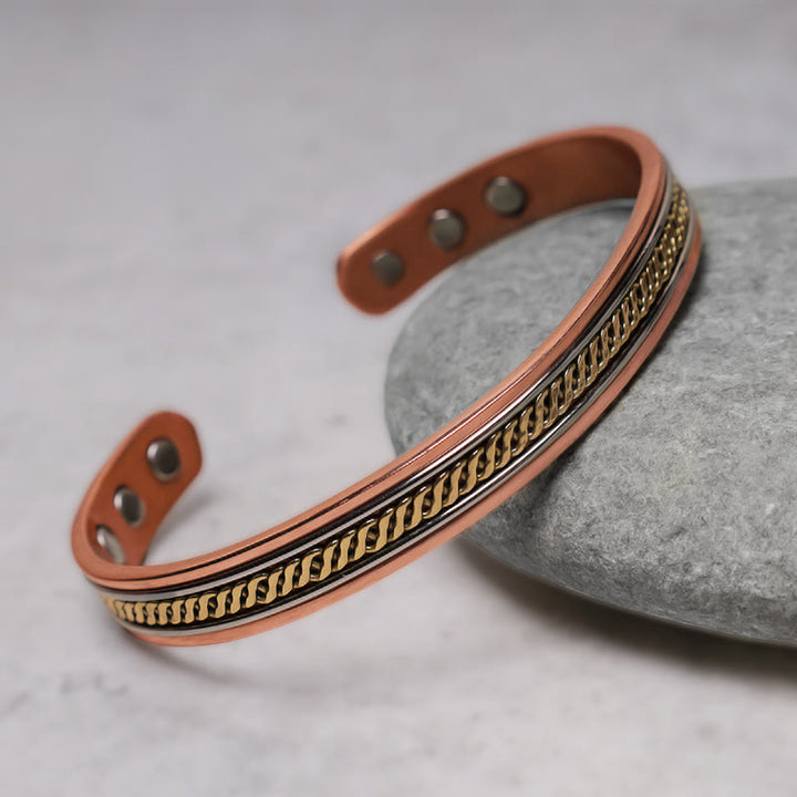 Bracelet manchette réglable en cuivre magnétique Buddha Stones