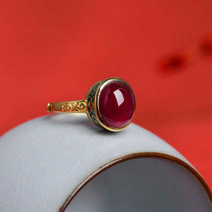 Bague courage en argent sterling 925 et corindon rouge Buddha Stones - image 7