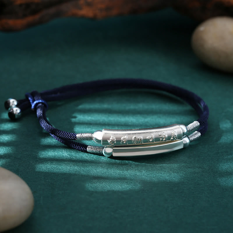 Bracelet tressé fait main en argent sterling 999 avec Buddha Stones Om Mani Padme Hum Peace