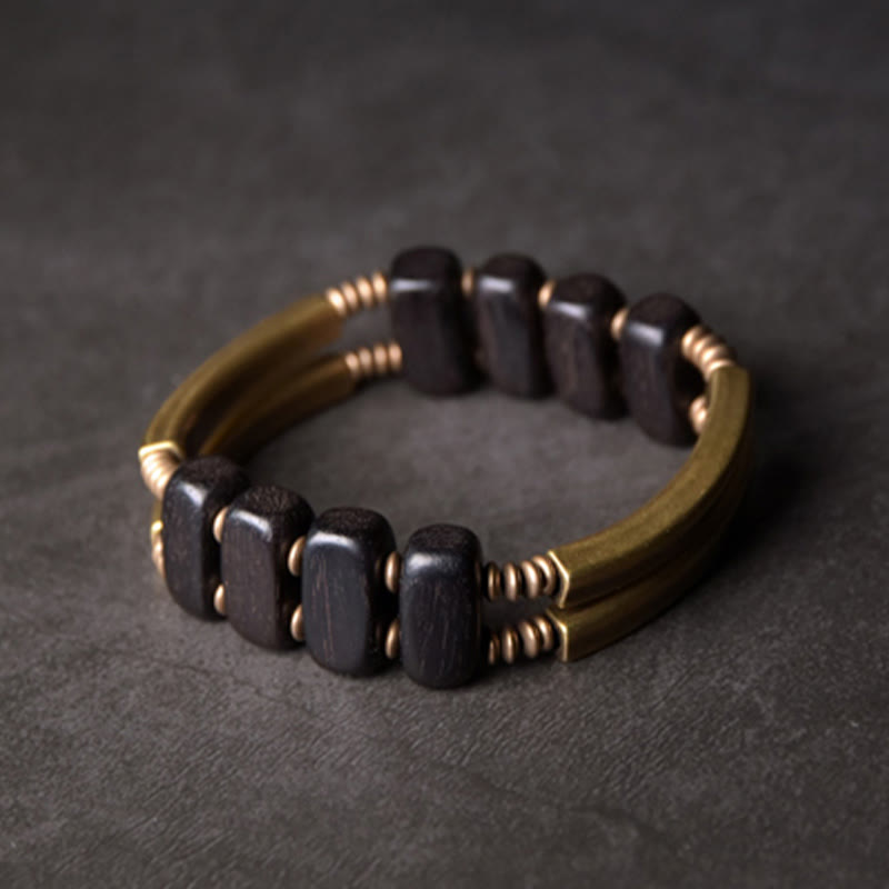 Bracelet double couche en bois d'ébène tibétain, laiton et cuivre, Buddha Stones - image 8