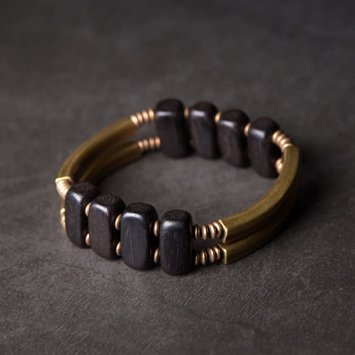 Bracelet double couche en bois d'ébène tibétain, laiton et cuivre, Buddha Stones - image 8