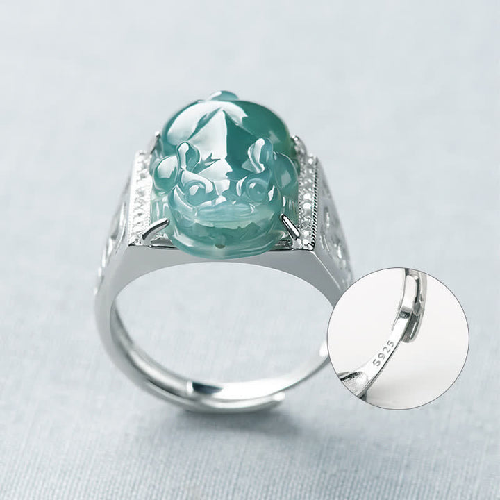 Bague porte-bonheur en jade PiXiu Fengshui en argent sterling 925 Buddha Stones