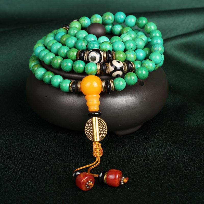 Collier et bracelet Mala en turquoise tibétain avec Buddha Stones - image 0