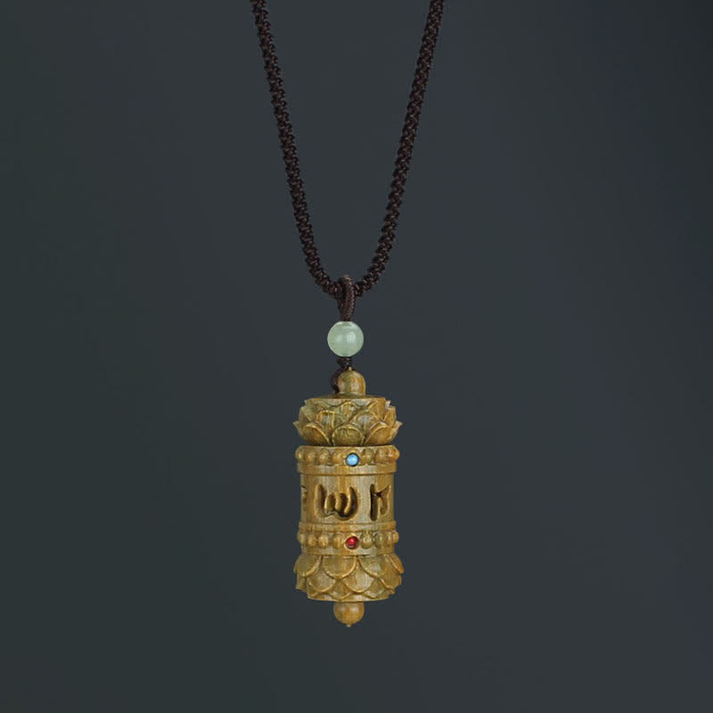 Collier pendentif apaisant positif en Buddha Stones Tibet bois de santal vert bois de rose Om Mani Padme Hum Lotus - Om Mani Padme Hum Bois de santal vert - image 0