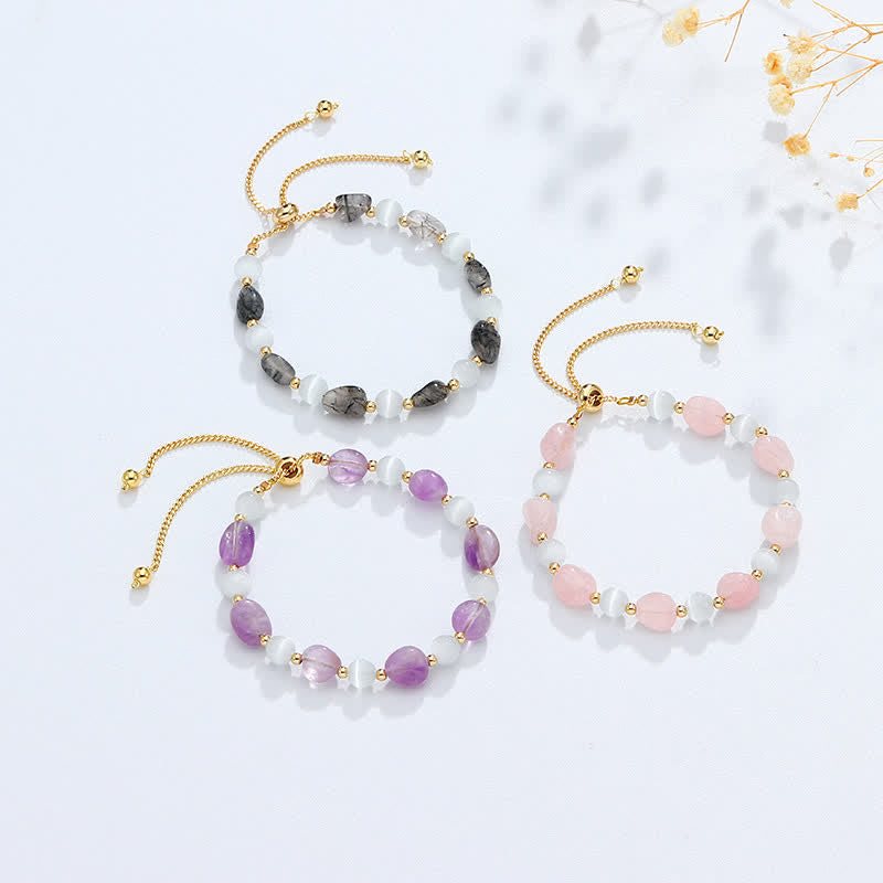Bracelet de conscience spirituelle en cristal rose améthyste et quartz rutile noir - image 1