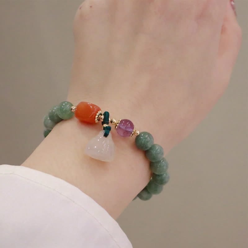 Bracelet de guérison en cristal d'améthyste avec boucle de paix et lotus en jade cyan et citrouille