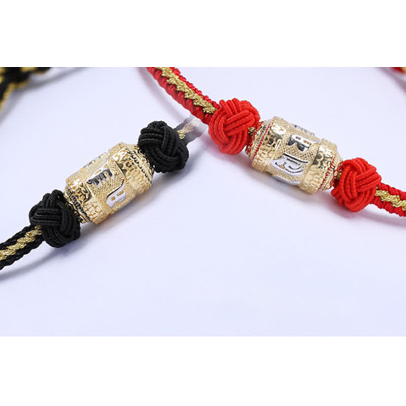 Bracelet en argent sterling 925 Buddha Stones et roue de prière Om Mani Padme Hum, chance et force, cordon rouge