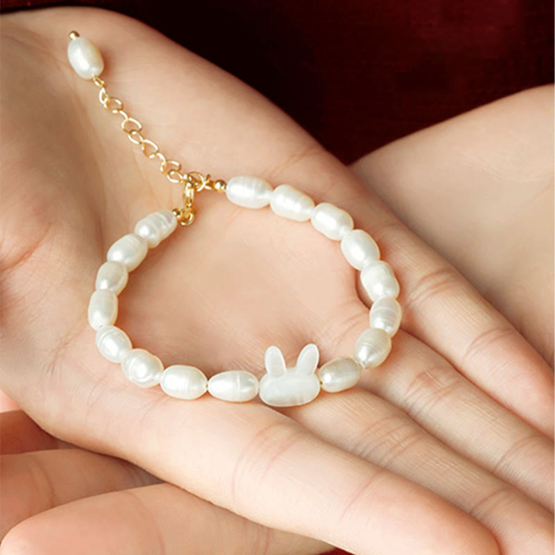 Bracelet de sincérité en perles naturelles et lapin mignon Buddha Stones