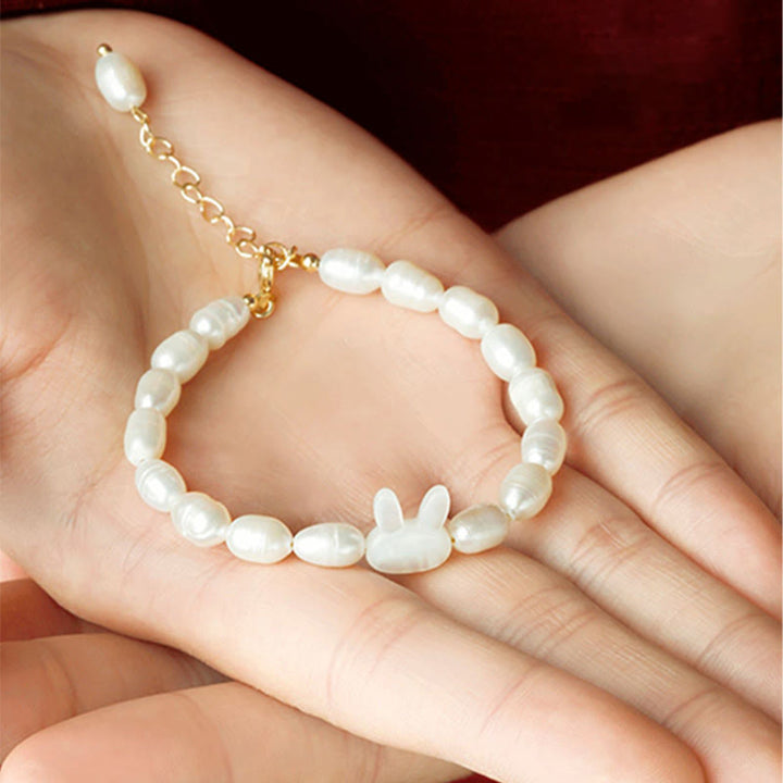 Bracelet de sincérité en perles naturelles et lapin mignon Buddha Stones