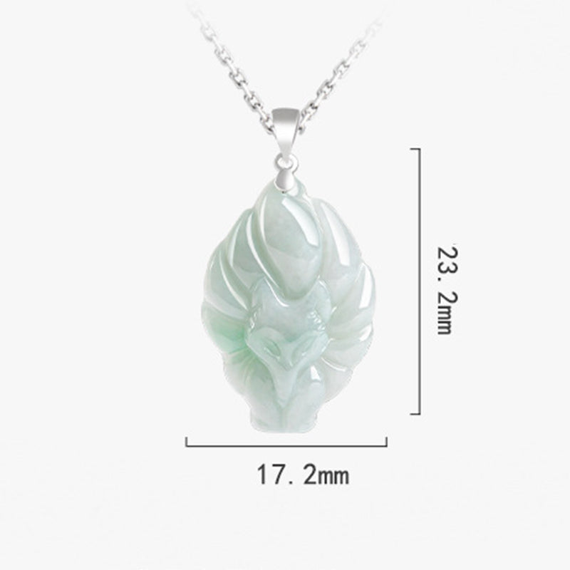 Collier pendentif de prospérité en jade naturel à neuf queues en argent sterling 925 Buddha Stones