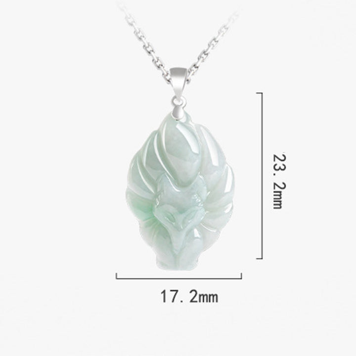 Collier pendentif de prospérité en jade naturel à neuf queues en argent sterling 925 Buddha Stones