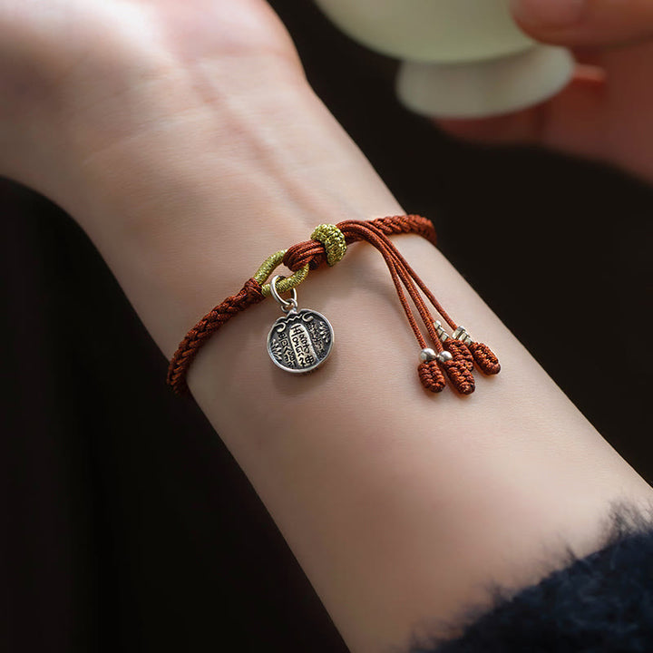 Bracelet tressé en argent sterling 925 fait à la main avec Buddha Stones, protection des cinq directions, dieux de la richesse, de la chance