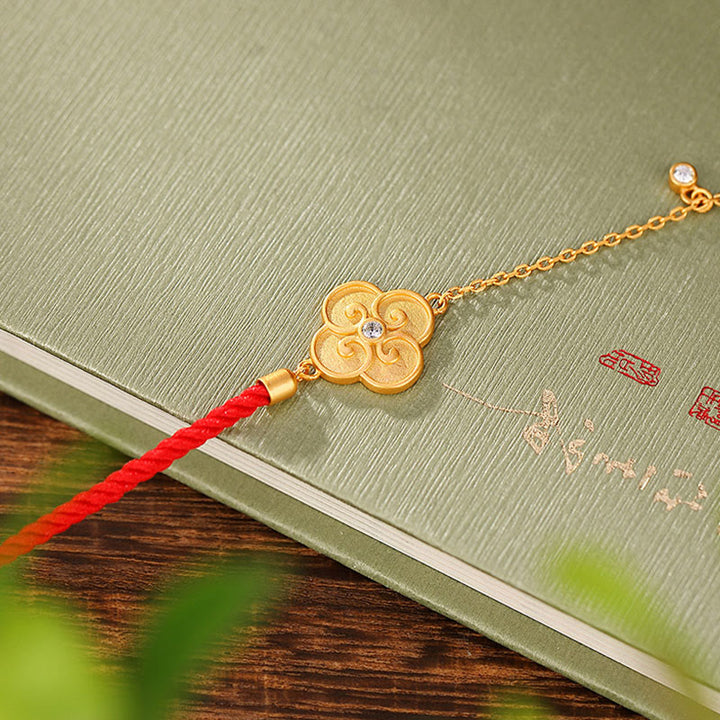 Bracelet Buddha Stones -bonheur en argent sterling 925 plaqué or avec trèfle à quatre feuilles et zircon - image 2