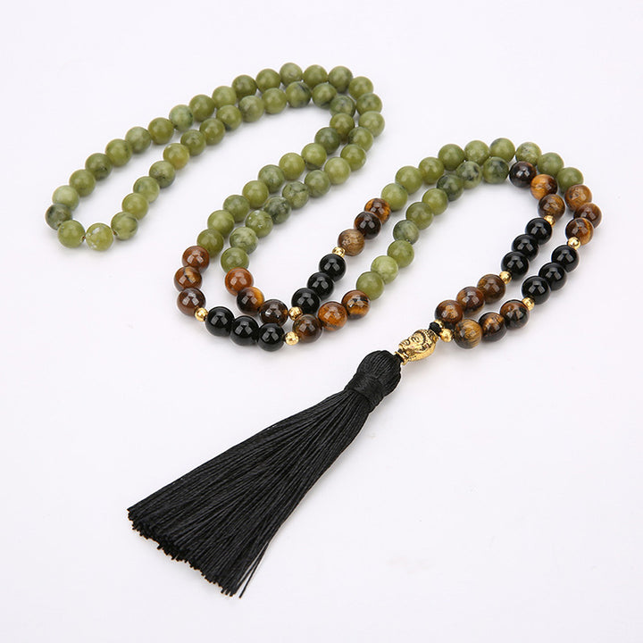 Bracelet Mala de protection en jaspe vert tibétain Buddha Stones
