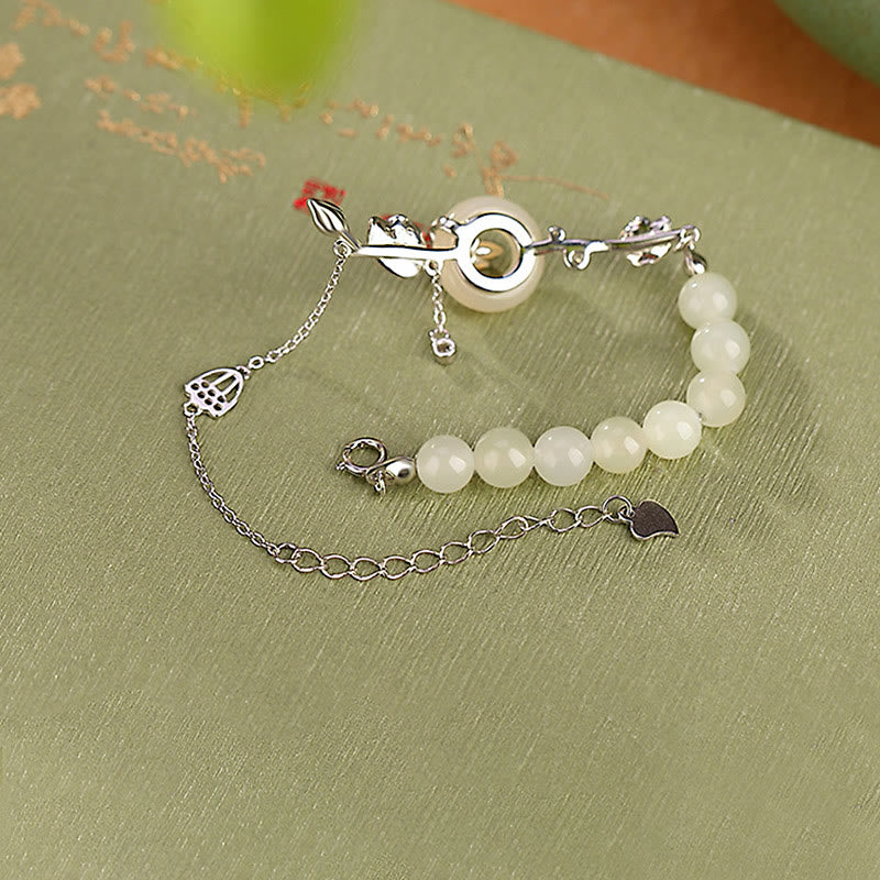 Bracelet chaîne porte-bonheur en argent sterling 925 avec boucle de paix en jade Hetian et Buddha Stones