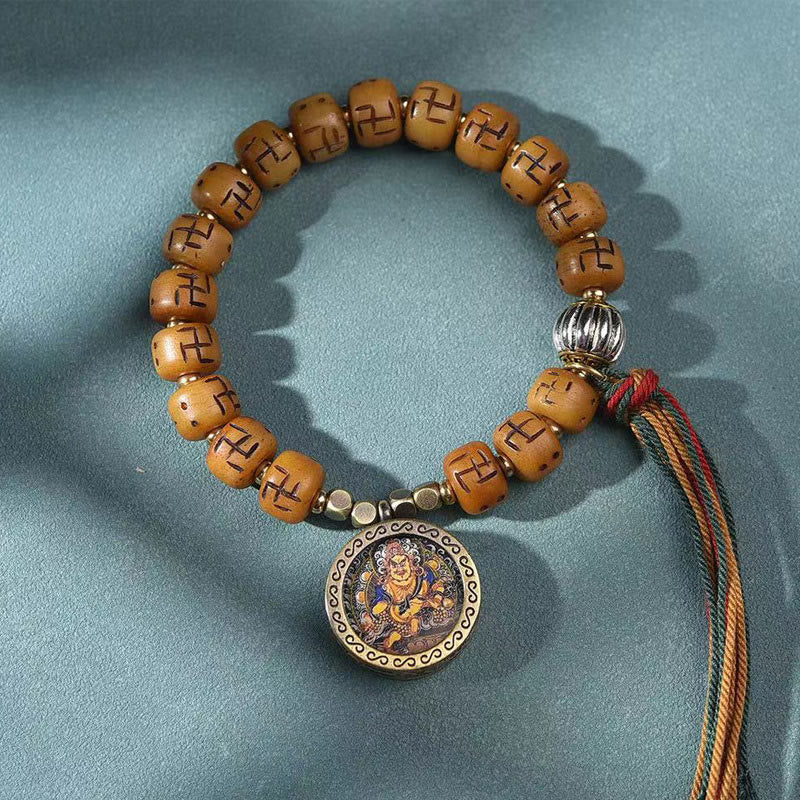 Buddha Stones en os de chameau tibétain naturel, croix gammée Dzi, perle Shankha, breloque de bouddha Kirtimukha, Bracelet à pompon de Protection porte-bonheur