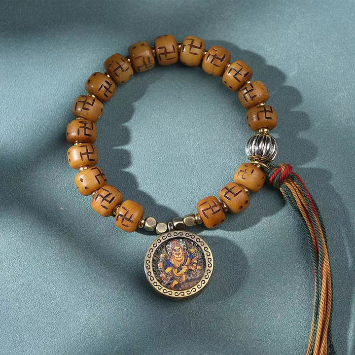 Buddha Stones en os de chameau tibétain naturel, croix gammée Dzi, perle Shankha, breloque de bouddha Kirtimukha, Bracelet à pompon de Protection porte-bonheur