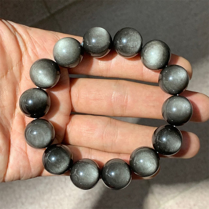 Bracelet de protection apaisant en obsidienne naturelle argentée de Buddha Stones
