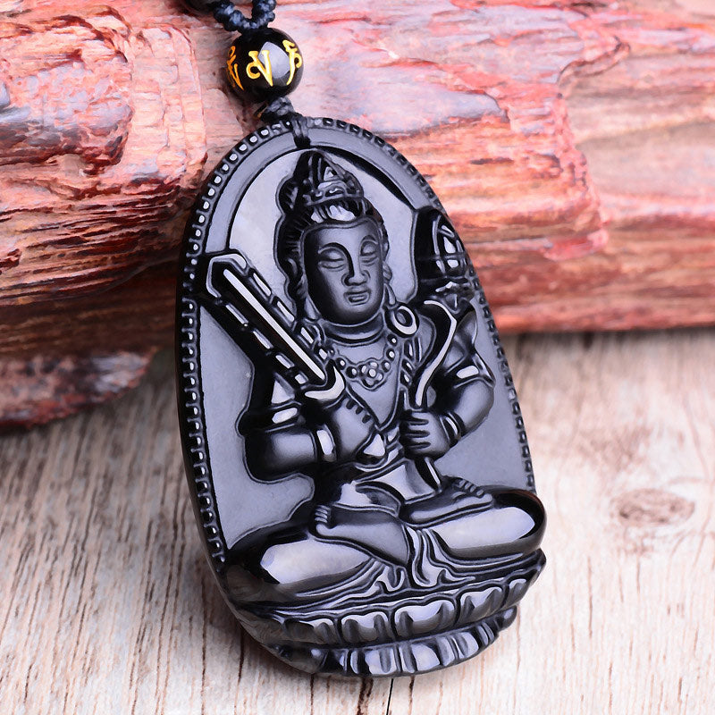 Collier pendentif amulette de protection Bouddha en obsidienne avec Buddha Stones et zodiaque chinois - image 2