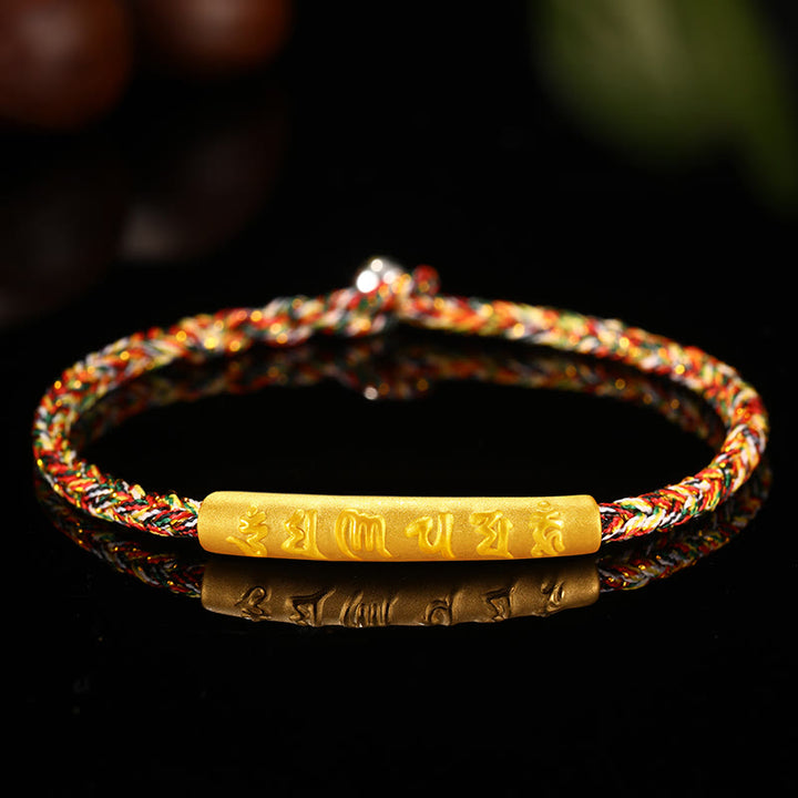 Bracelet tressé à huit fils en or 999 tibétain avec Buddha Stones Om Mani Padme Hum, fabriqué à la main, avec nœud de paix et porte-bonheur