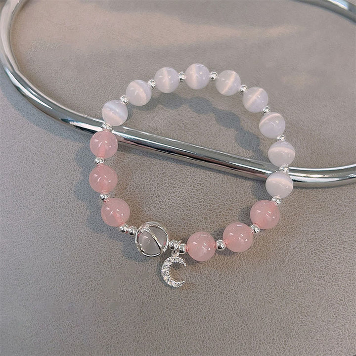 Bracelet à breloques en cristal rose œil de chat naturel Buddha Stones Moon Love - image 2