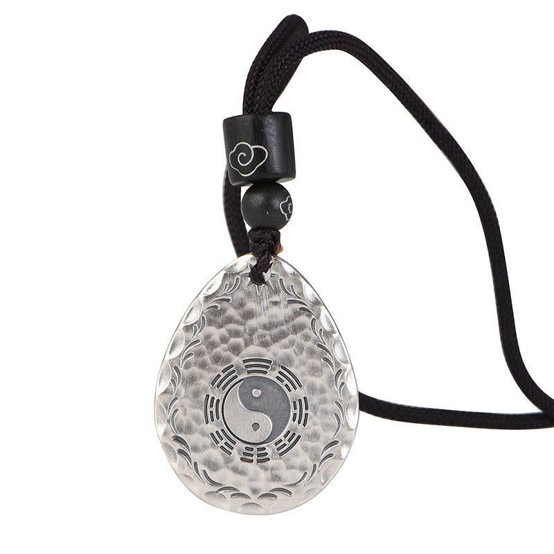 Collier pendentif en argent sterling 999 vintage avec Buddha Stones Yin Yang Bagua en forme de goutte d'eau - image 14
