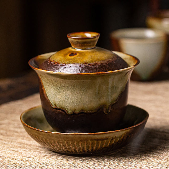 Buddha Stones Vintage Brown Kiln Change Design Porcelaine Céramique Gaiwan Sancai Tasse À Thé Kung Fu Tasse À Thé Et Soucoupe Avec Couvercle