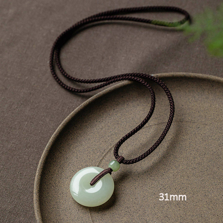 Collier pendentif en jade rond naturel Buddha Stones, boucle de paix, chance, prospérité