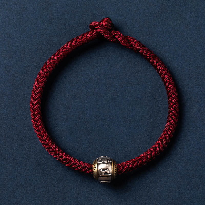 Bracelet tressé en argent sterling 925 fait à la main avec Buddha Stones Om Mani Padme Hum et nœud King Kong