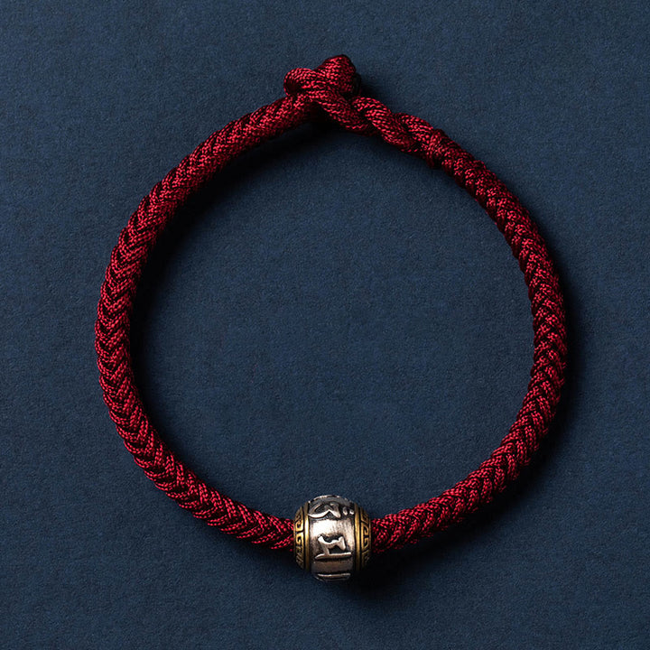 Bracelet tressé en argent sterling 925 fait à la main avec Buddha Stones Om Mani Padme Hum et nœud King Kong