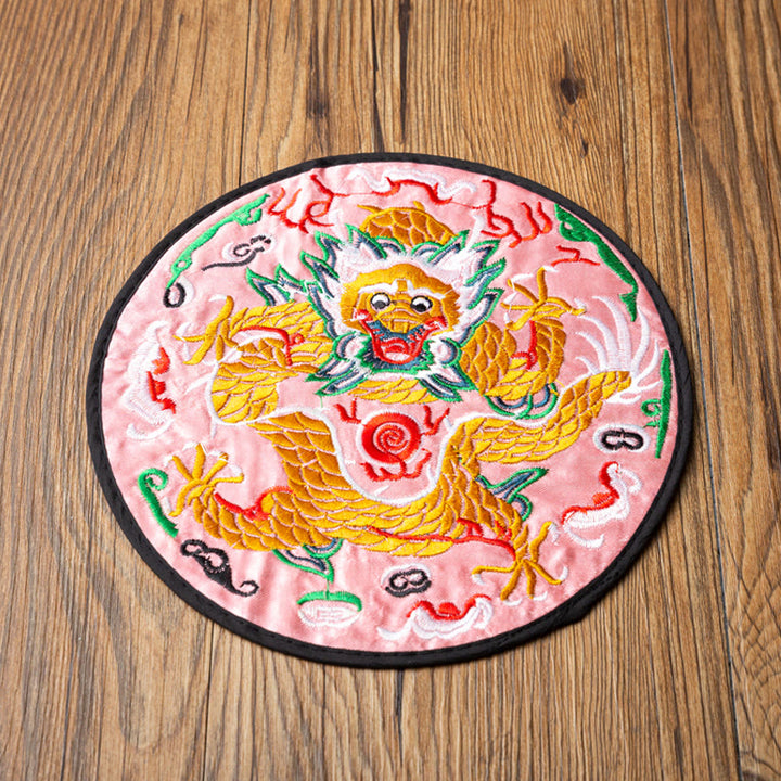 Dessous de verre brodé Buddha Stones Dragon pour tasse à thé, dessous de verre pour tasse à thé Kung Fu