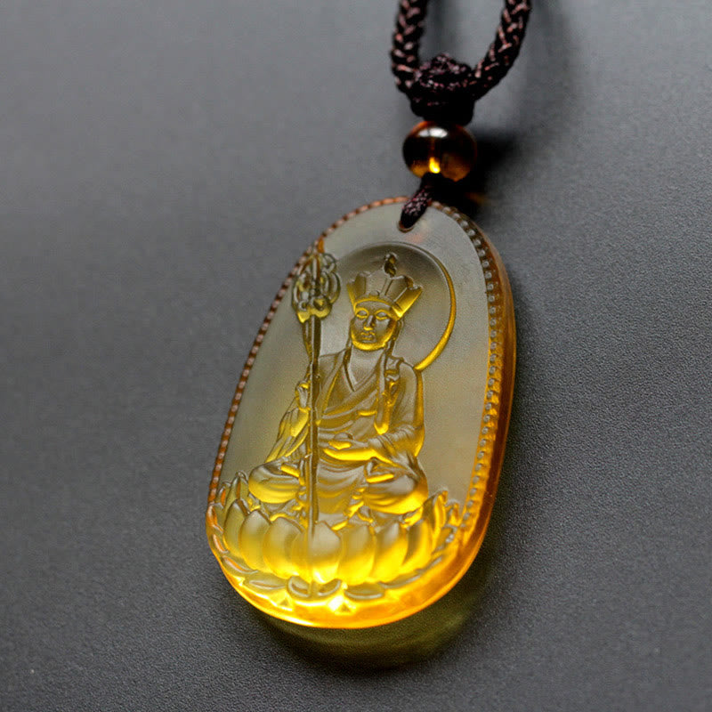 Collier pendentif amulette de sérénité en cristal Buddha Stones Liuli Ksitigarbha