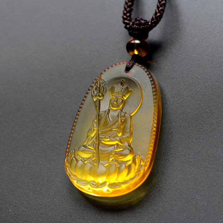Collier pendentif amulette de sérénité en cristal Buddha Stones Liuli Ksitigarbha