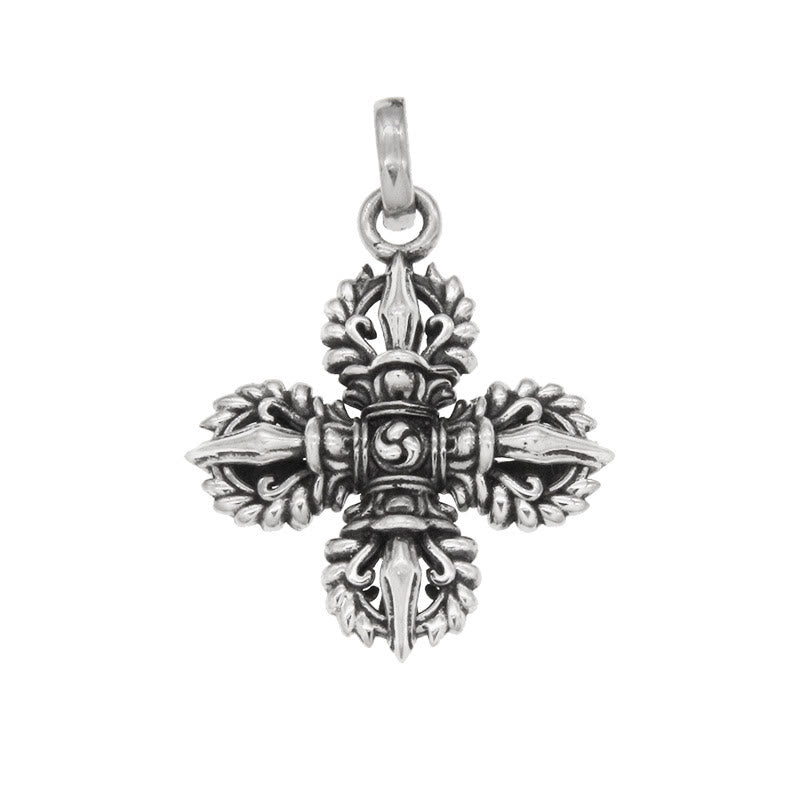 Collier pendentif de force spirituelle double Dorje Vajra en argent sterling 925 Buddha Stones