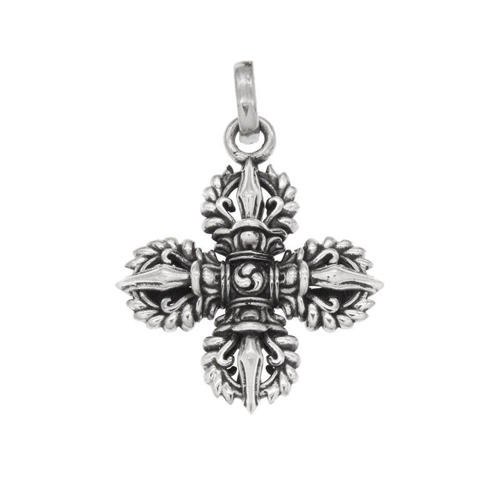 Collier pendentif de force spirituelle double Dorje Vajra en argent sterling 925 Buddha Stones