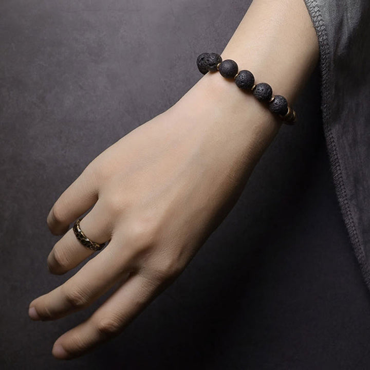 Bracelet de guérison en cuivre Buddha Stones et pierre de lave, obsidienne arc-en-ciel