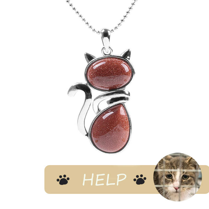 Collier avec pendentif en cristal naturel « Save A Cat » à motif de chat mignon pour protéger les chats - Sable brun - image 22