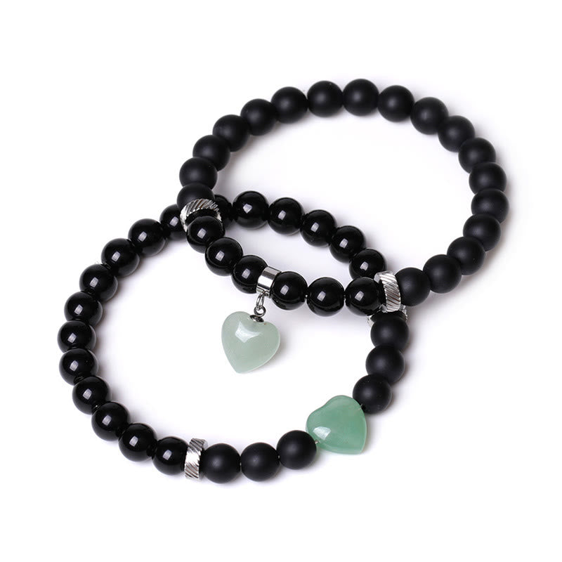 Bracelet de couple en pierre de cristal d'onyx noir Buddha Stones 2 pièces Protection du cœur d'amour