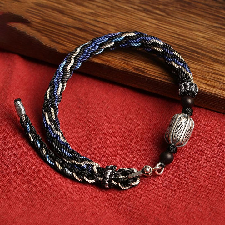 Buddha Stones tressé en argent sterling 925 avec nœud de réincarnation et poisson koï